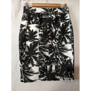 Fabletics Black & White Tropical Cora Knee Length Pencil Skirt Size S